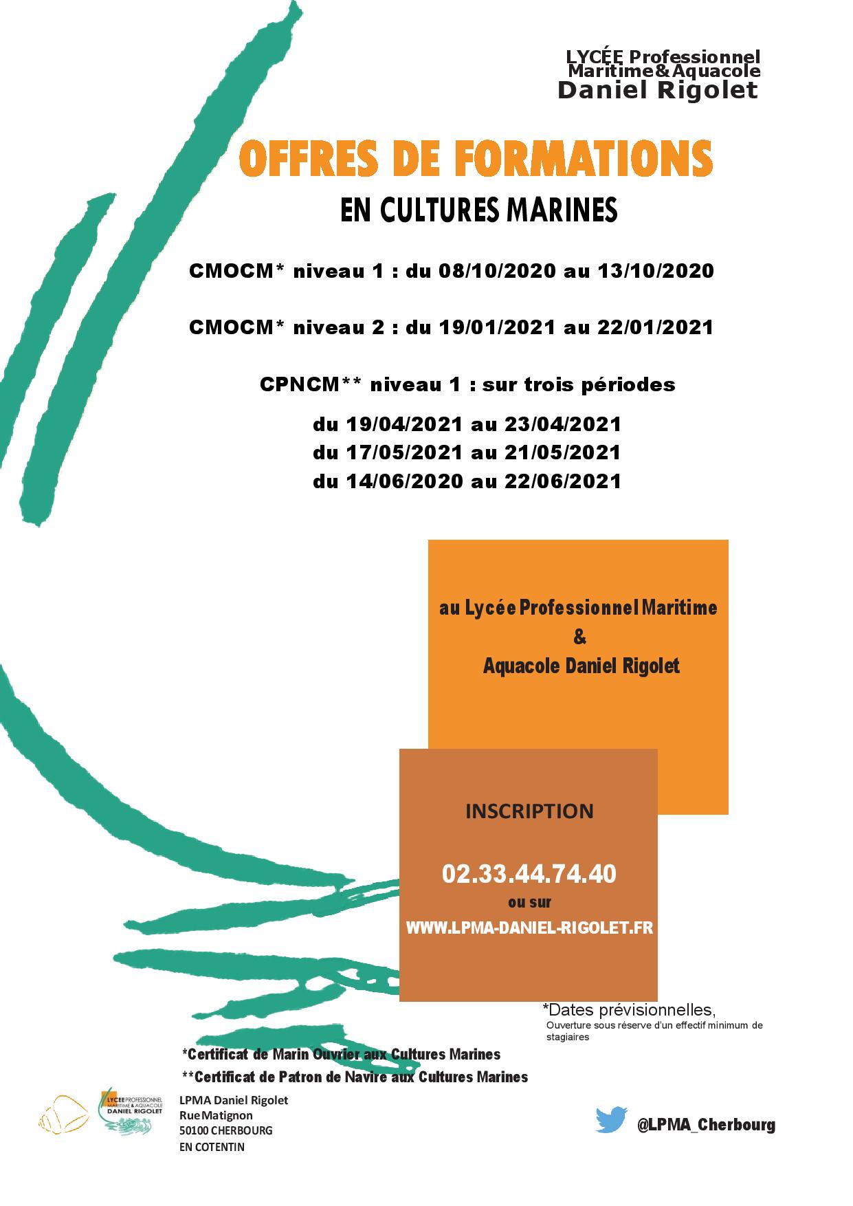 OFFRES DE FORMATIONS CULTURES MARINES 2020 2021